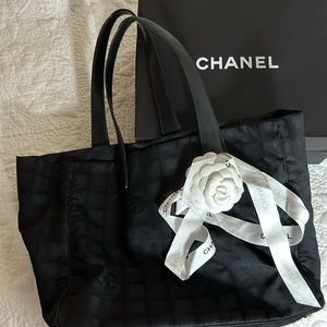 Chanel authentic tote bag with Chanel bag, ribbon and flower